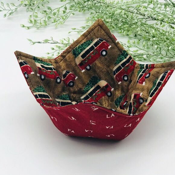 Microwave Bowl Cozy Holder, Reversible Soup Bowl Cozy, VW Bus with Tree Hippie - Picture 4 of 7